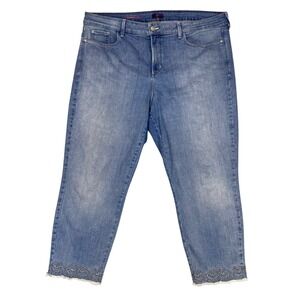 NYDJ Clarissa Ankle Jeans Womens Plus 18W Embroidered‎ Raw Hem Lift Tuck